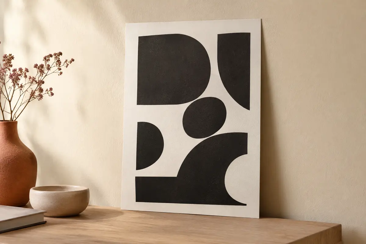 Affiche Planetee A4 non encadrée, fond blanc et impression noire, présentée contre un mur crème.